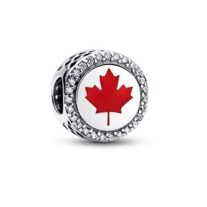Pandora Toronto Canada Maple Leaf Charm with Red and Silver Accents